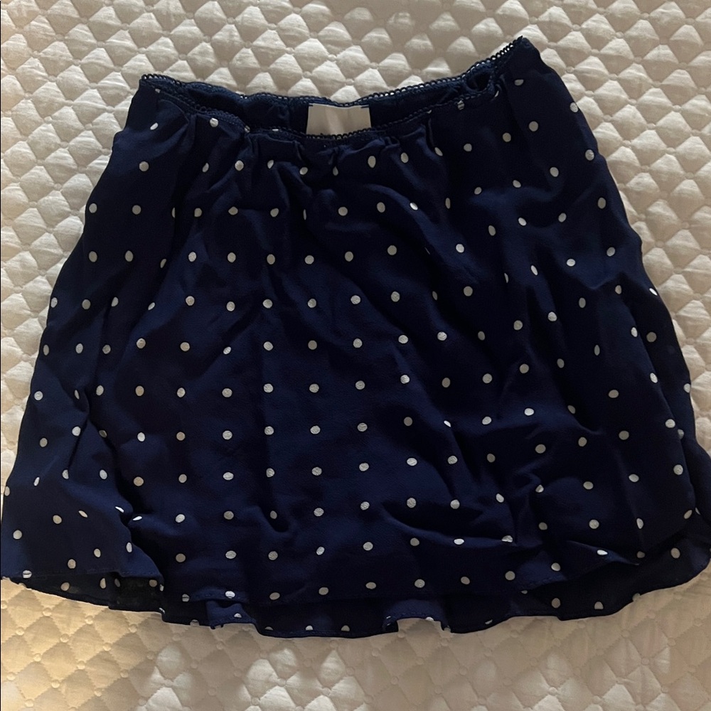Reformation Dark Blue Mini Skirt with White Dots